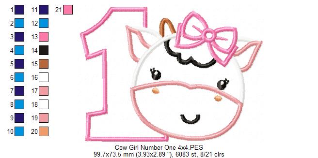 Matriz de Bordado Vaquinha com Laço e Número 1 – Aplique