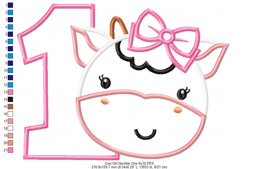 Matriz de Bordado Vaquinha com Laço e Número 1 – Aplique
