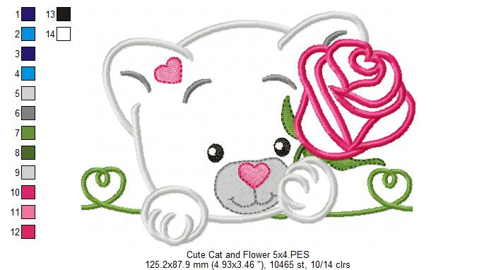 Matriz de Bordado Gatinho com Rosa – Aplique