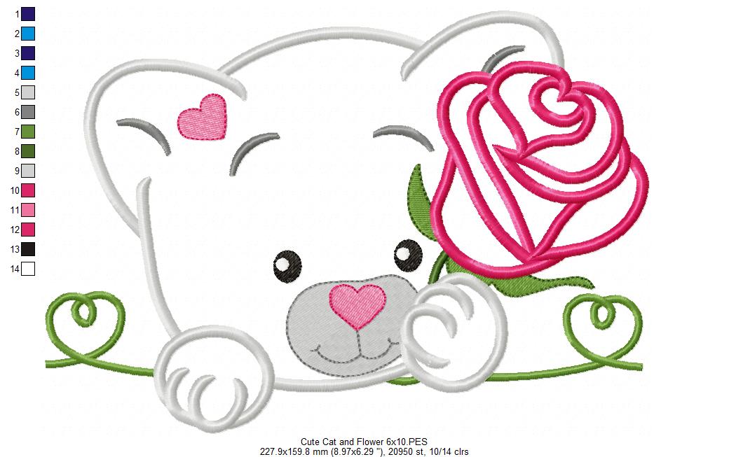 Matriz de Bordado Gatinho com Rosa – Aplique