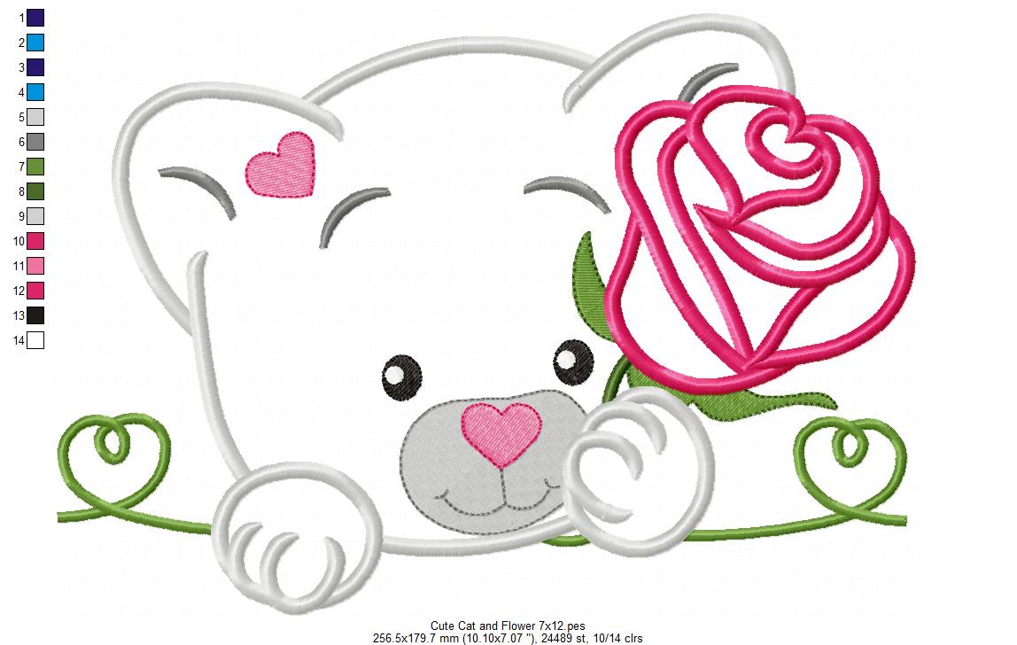 Matriz de Bordado Gatinho com Rosa – Aplique