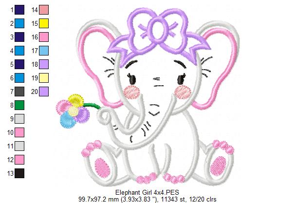 Matriz de Bordado Elefantinha com Laço e Flor – Aplique