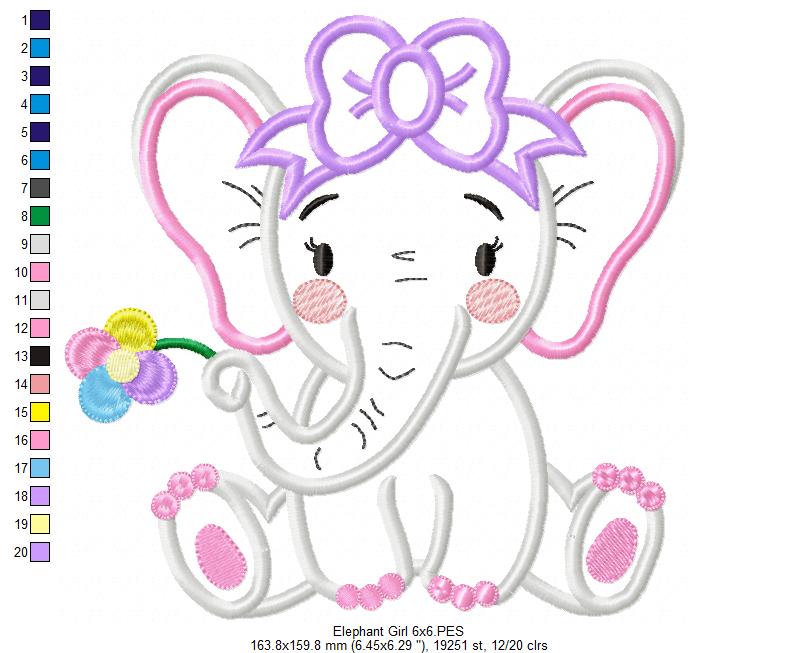 Matriz de Bordado Elefantinha com Laço e Flor – Aplique