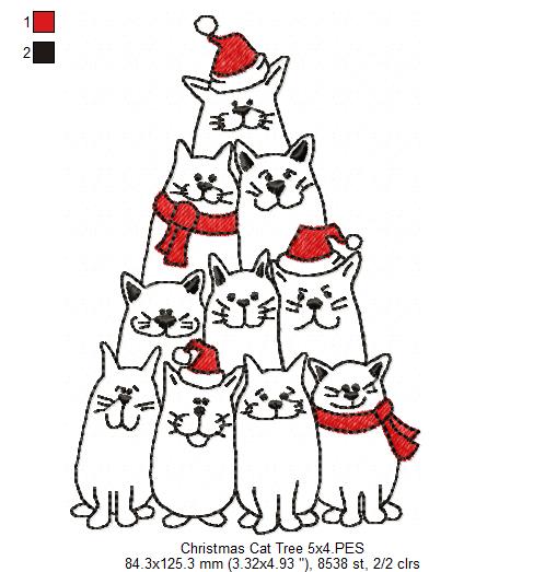 Matriz de Bordado Gatinhos em Árvore - Redwork