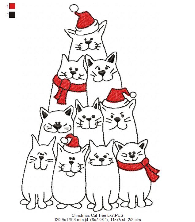 Matriz de Bordado Gatinhos em Árvore - Redwork