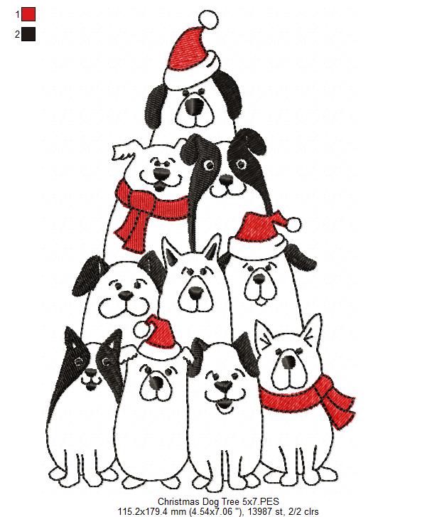 Matriz de Bordado Natal dos Cachorrinhos – Redwork