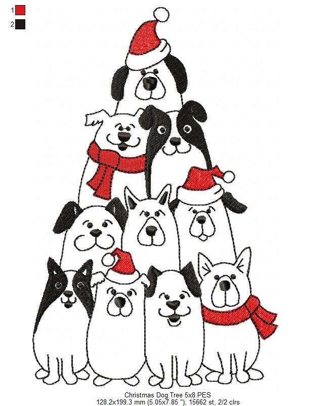 Matriz de Bordado Natal dos Cachorrinhos – Redwork