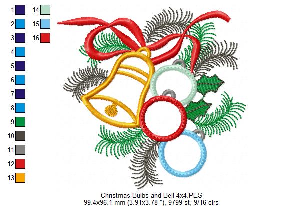 Matriz de Bordado Natal Sinos e Bolas com Laço - Aplique