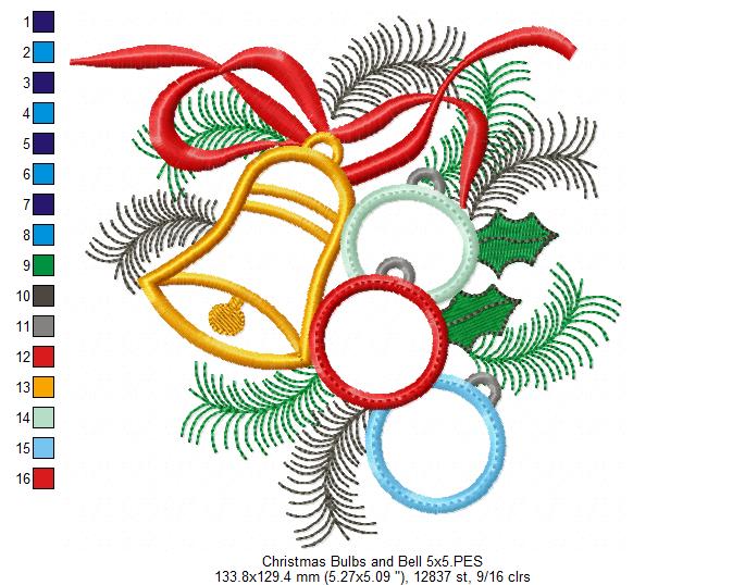 Matriz de Bordado Natal Sinos e Bolas com Laço - Aplique