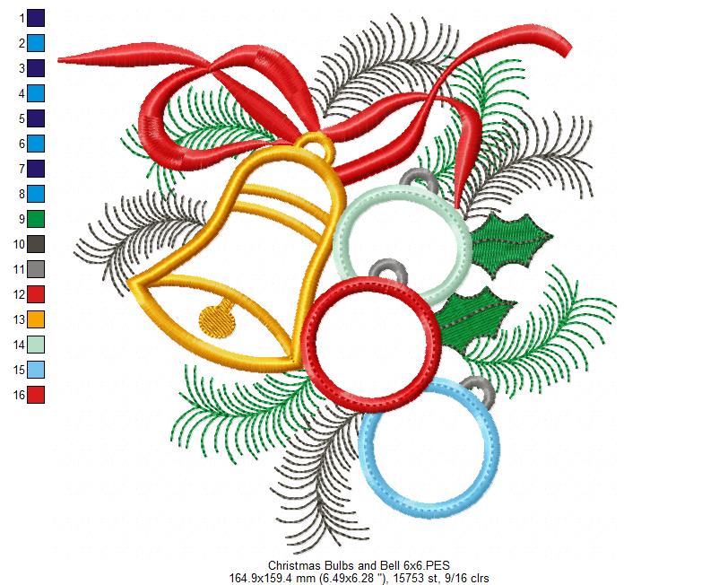 Matriz de Bordado Natal Sinos e Bolas com Laço - Aplique