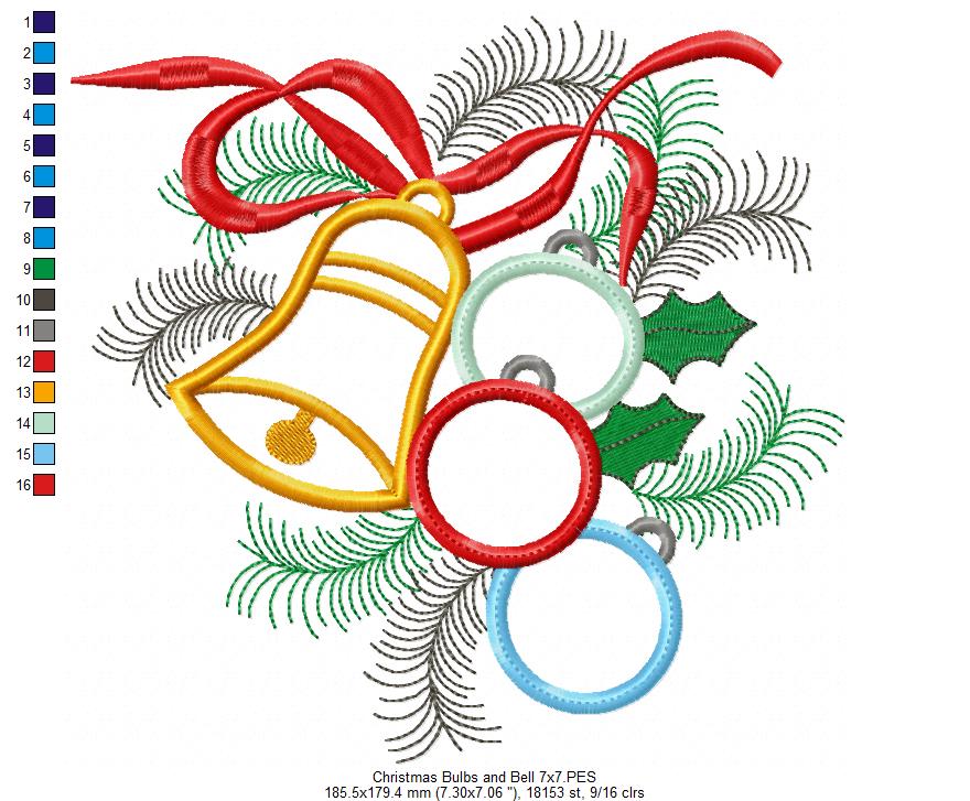 Matriz de Bordado Natal Sinos e Bolas com Laço - Aplique