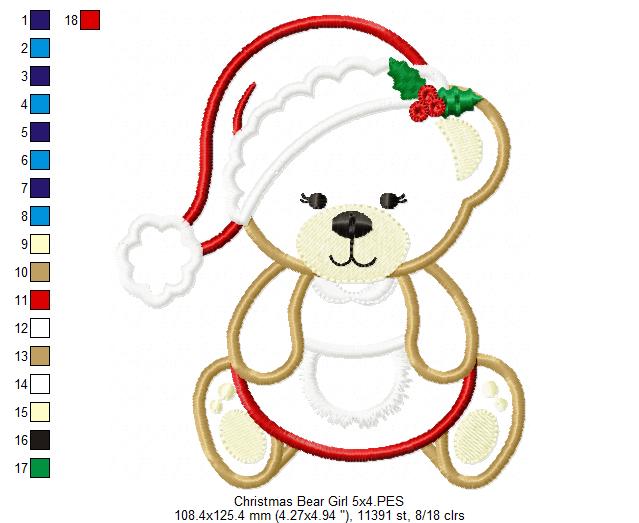 Matriz de Bordado Ursinho Natal – Aplique