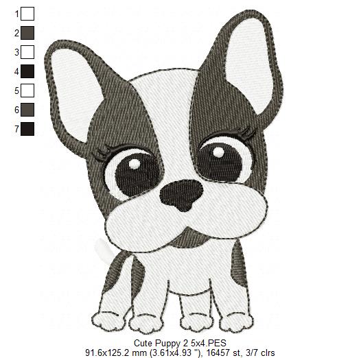 Matriz de Bordado Cachorrinho Bulldog Fofo – Ponto Cheio