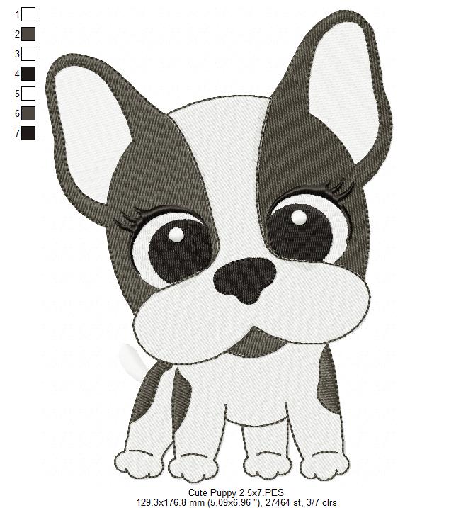Matriz de Bordado Cachorrinho Bulldog Fofo – Ponto Cheio