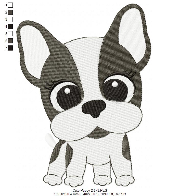 Matriz de Bordado Cachorrinho Bulldog Fofo – Ponto Cheio