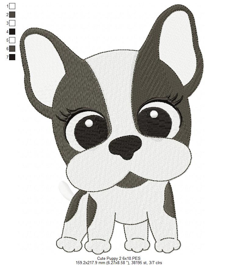 Matriz de Bordado Cachorrinho Bulldog Fofo – Ponto Cheio