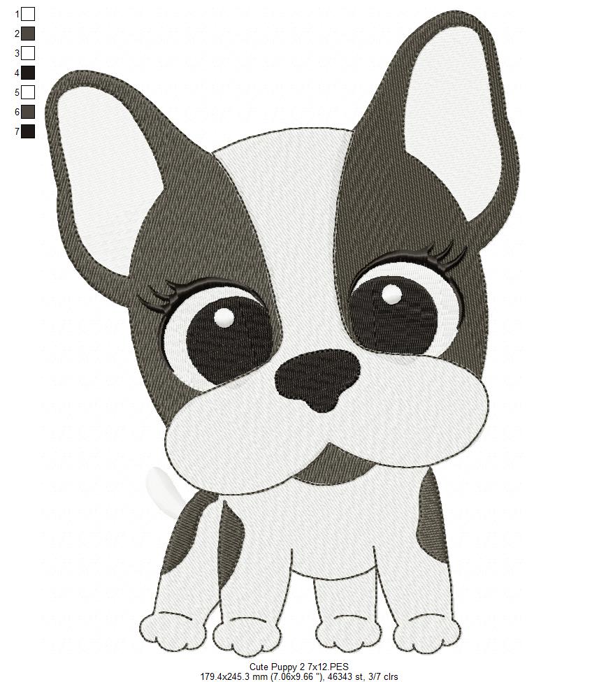Matriz de Bordado Cachorrinho Bulldog Fofo – Ponto Cheio