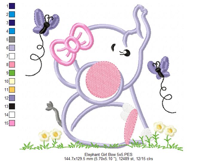Matriz de Bordado Elefantinha com Borboletas – Aplique