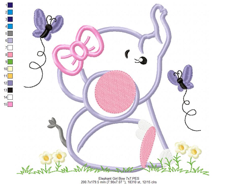 Matriz de Bordado Elefantinha com Borboletas – Aplique