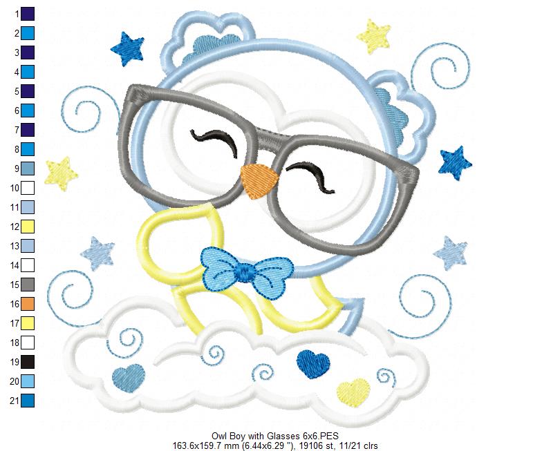 Matriz de Bordado Corujinha Sonhadora no Céu – Aplique