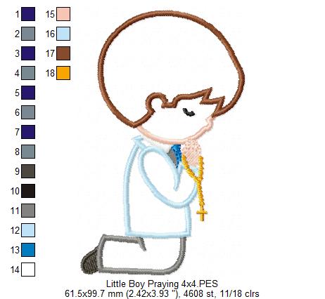 Matriz de Bordado Menino Orando com Terço – Aplique