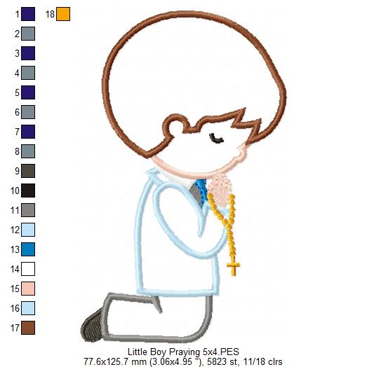 Matriz de Bordado Menino Orando com Terço – Aplique