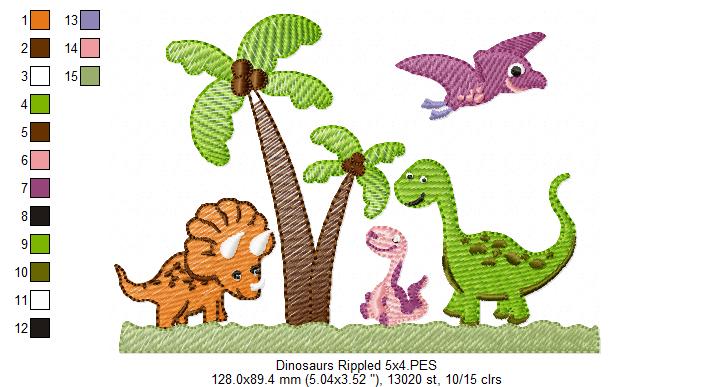 Matriz de Bordado Dinossauros na Floresta – Ponto Sketch