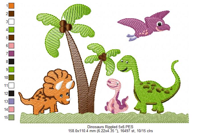 Matriz de Bordado Dinossauros na Floresta – Ponto Sketch