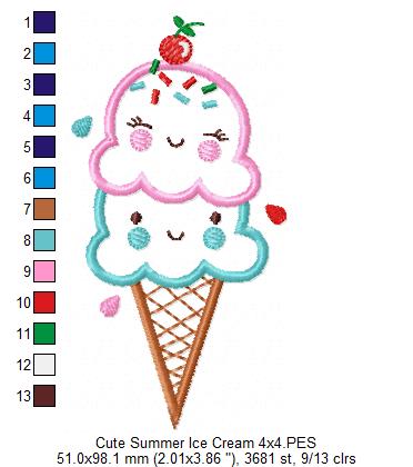 Matriz de Bordado Sorvete de Dois Sabores Sorridentes – Aplique