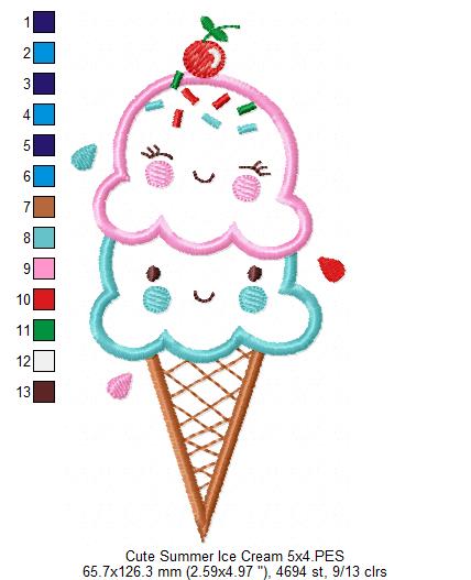 Matriz de Bordado Sorvete de Dois Sabores Sorridentes – Aplique