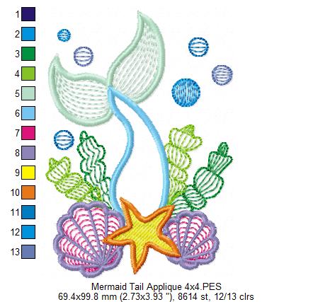 Matriz de Bordado Fundo do Mar com Cauda de Sereia – Aplique