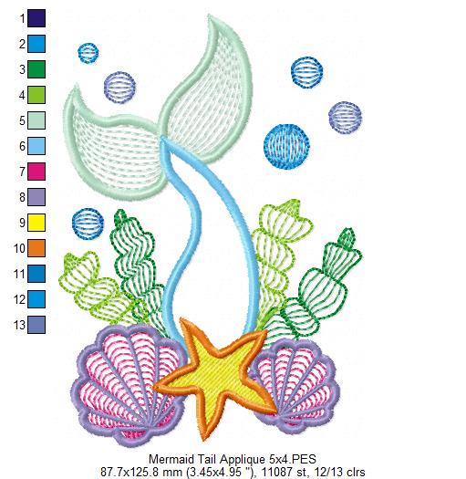 Matriz de Bordado Fundo do Mar com Cauda de Sereia – Aplique