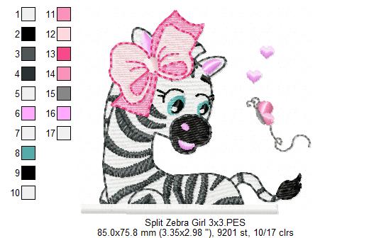 Matriz de Bordado Zebra Carinhosa com Laço – Ponto Rippled