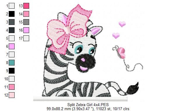 Matriz de Bordado Zebra Carinhosa com Laço – Ponto Rippled
