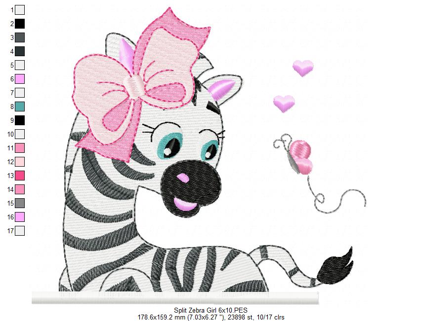 Matriz de Bordado Zebra Carinhosa com Laço – Ponto Rippled