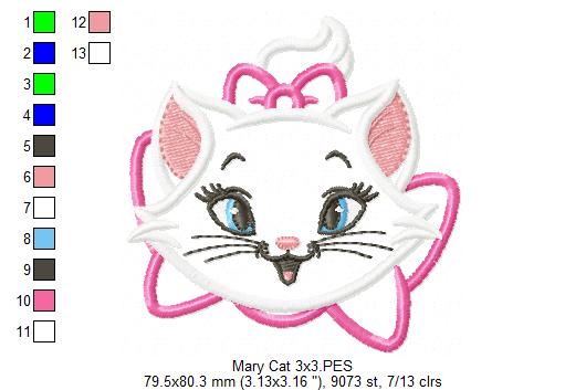 Matriz de Bordado Gatinha Marie Fofa com Laço – Aplique