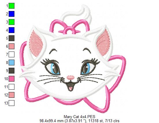 Matriz de Bordado Gatinha Marie Fofa com Laço – Aplique