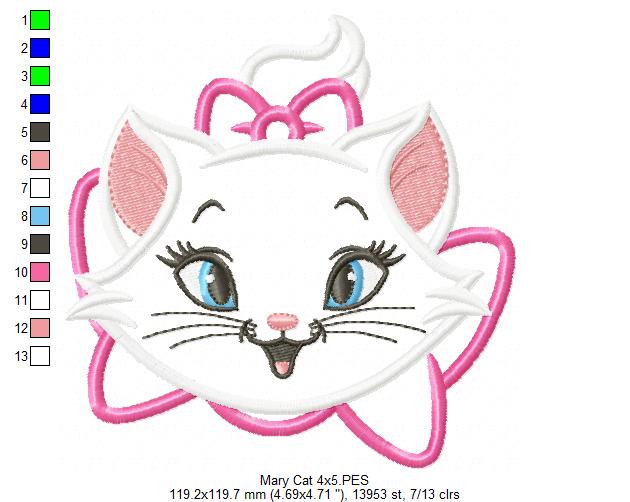 Matriz de Bordado Gatinha Marie Fofa com Laço – Aplique