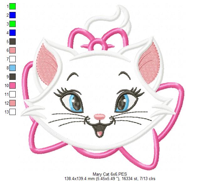 Matriz de Bordado Gatinha Marie Fofa com Laço – Aplique