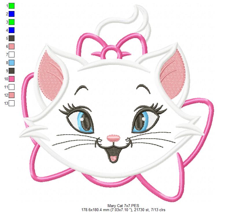 Matriz de Bordado Gatinha Marie Fofa com Laço – Aplique