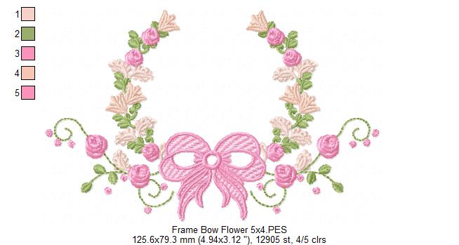 Matriz de Bordado Moldura Floral com Laço – Ponto Satim