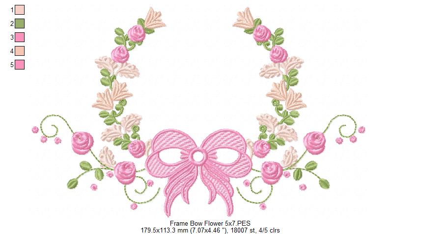 Matriz de Bordado Moldura Floral com Laço – Ponto Satim