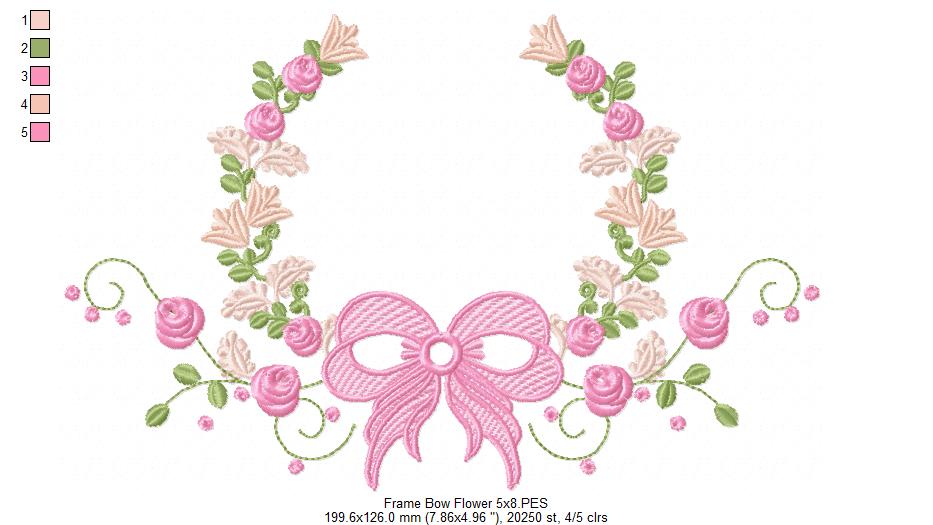 Matriz de Bordado Moldura Floral com Laço – Ponto Satim