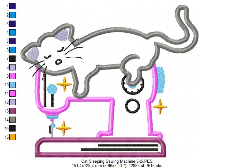 Matriz de Bordado Gatinho Dorminhoco na Máquina de Costura – Aplique