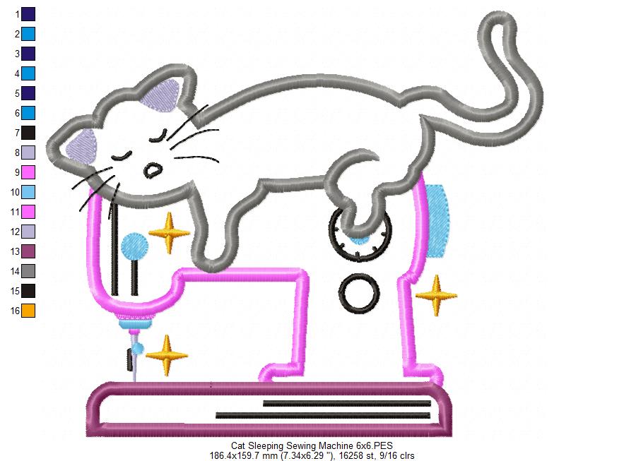 Matriz de Bordado Gatinho Dorminhoco na Máquina de Costura – Aplique