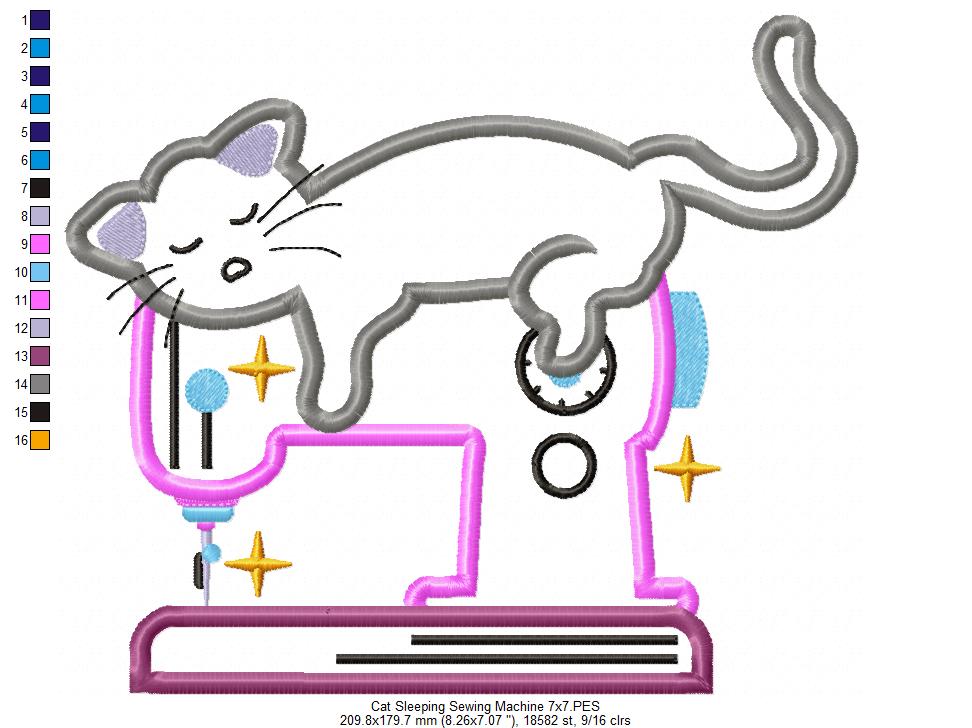 Matriz de Bordado Gatinho Dorminhoco na Máquina de Costura – Aplique