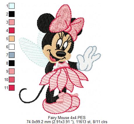 Matriz de Bordado Minnie Fada com Vestido de Pétalas – Rippled