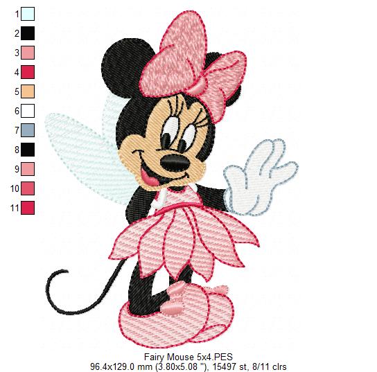Matriz de Bordado Minnie Fada com Vestido de Pétalas – Rippled