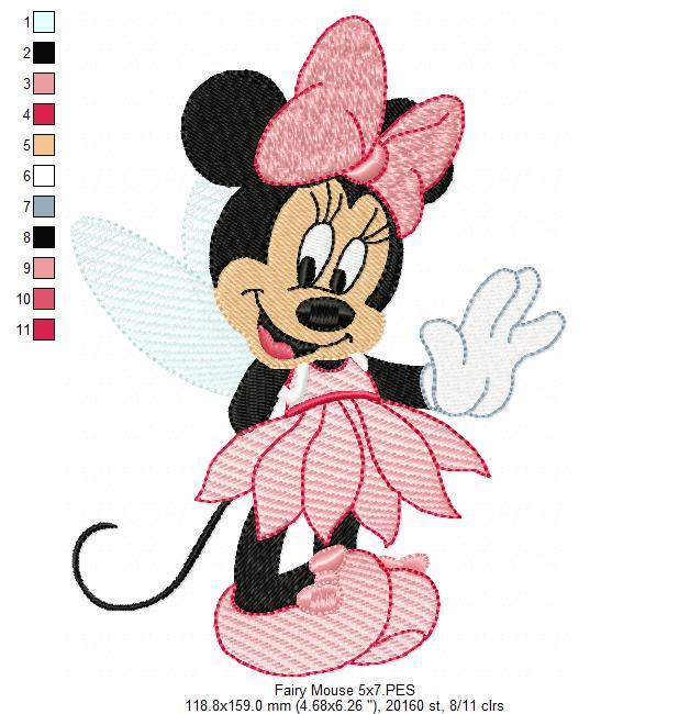 Matriz de Bordado Minnie Fada com Vestido de Pétalas – Rippled