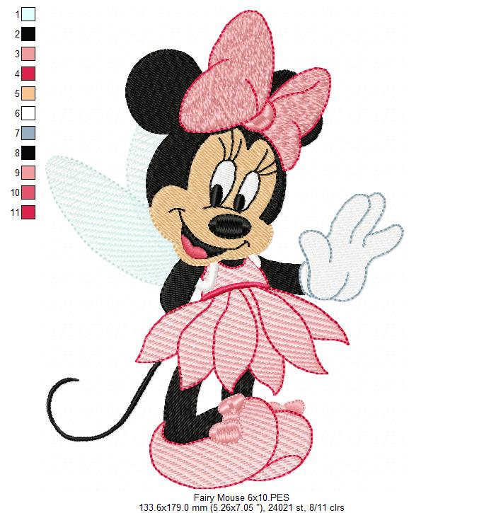 Matriz de Bordado Minnie Fada com Vestido de Pétalas – Rippled